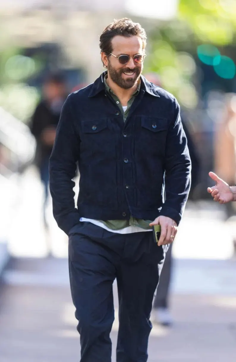 Handcrafted Navy Blue Suede Leather Jacket for Men